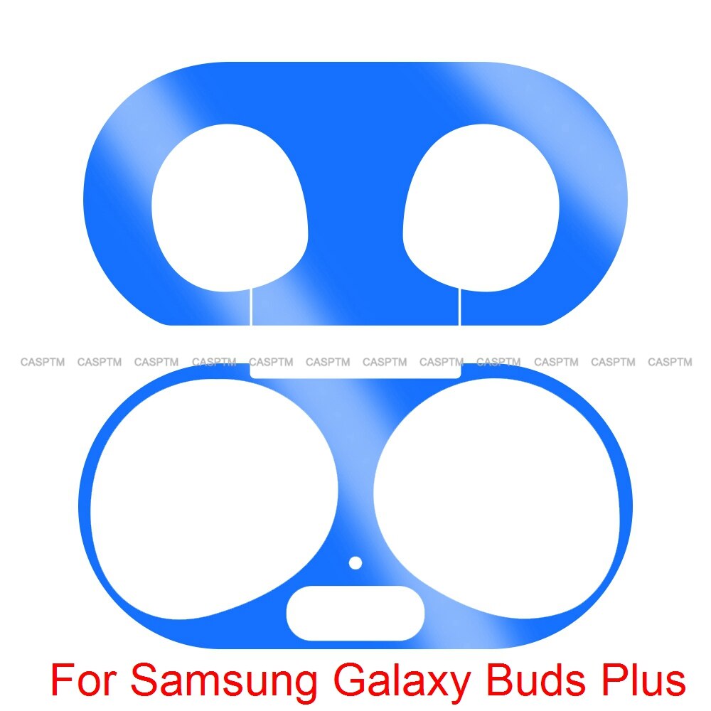 2 in 1 Soft Silicone Protective Case Cover For Samsung Galaxy Buds Plus Metal Colorful Sticker For Samsung Galaxy Buds Plus: Blue Sticker