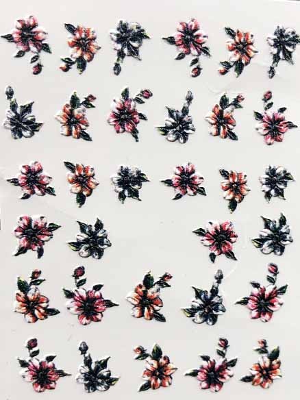 3D Acrylic Engraved Nail Sticker Winter colorful flowers birds love desgin Water Decals Empaistic Nail Water Slide Decals Z0260