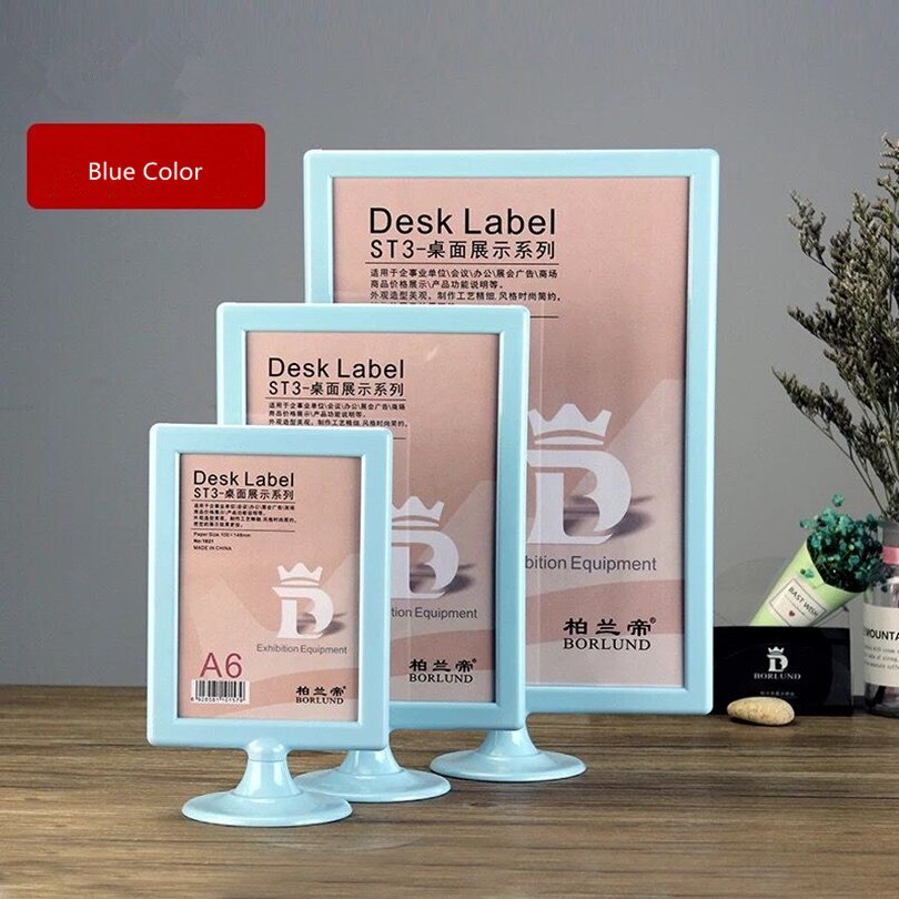 A5 Restaurant Acrylic Menu Paper Card Holders Display Stand Plastic Paper Holder Frame Advertising Poster Frame: Blue