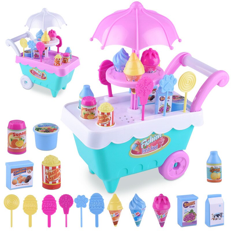 Simulatie Ijs Snacks Winkelwagen Candy Popcorn Melk Druif Sap Winkelwagen Puzzel Speelhuis Speelgoed Kinderen Meisje Verjaardag
