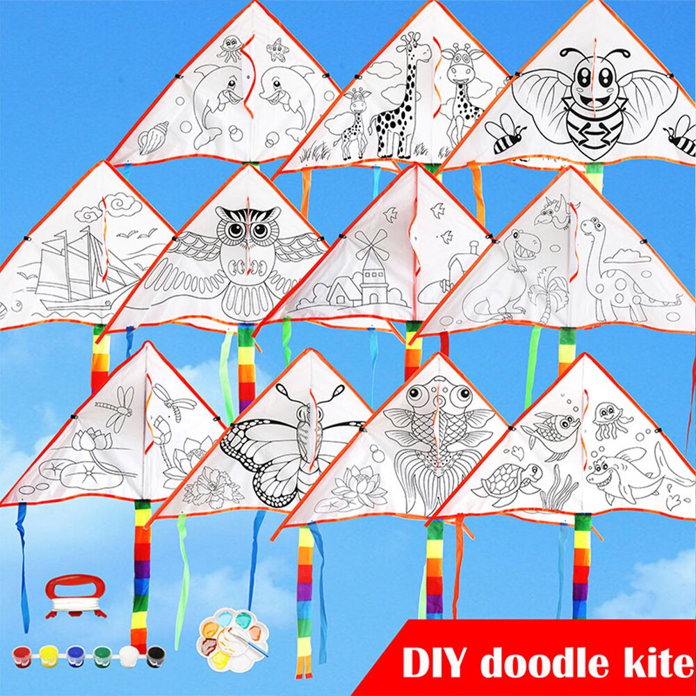 Random Small Cute Polyester Fabric Kite Blank Kite Beginning Ability Diy Lightweight Diy Kite Set
