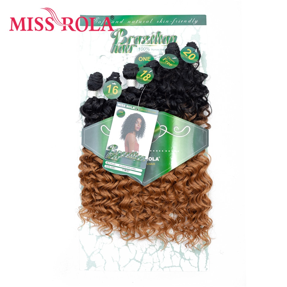 Miss Rola Synthetisch Krullend Haar Extensions Ombre Gekleurde Haar Weven Bundels 16-20 inch 6 stks/pak 200g T1B/27 Met Gratis Sluiting