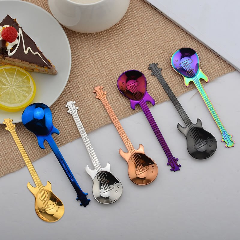 Cuchara de guitarra de acero inoxidable, cuchara agitadora para café o té, cuchara pequeña para música, cuchara para helado, vajilla creativa para el hogar o la cocina