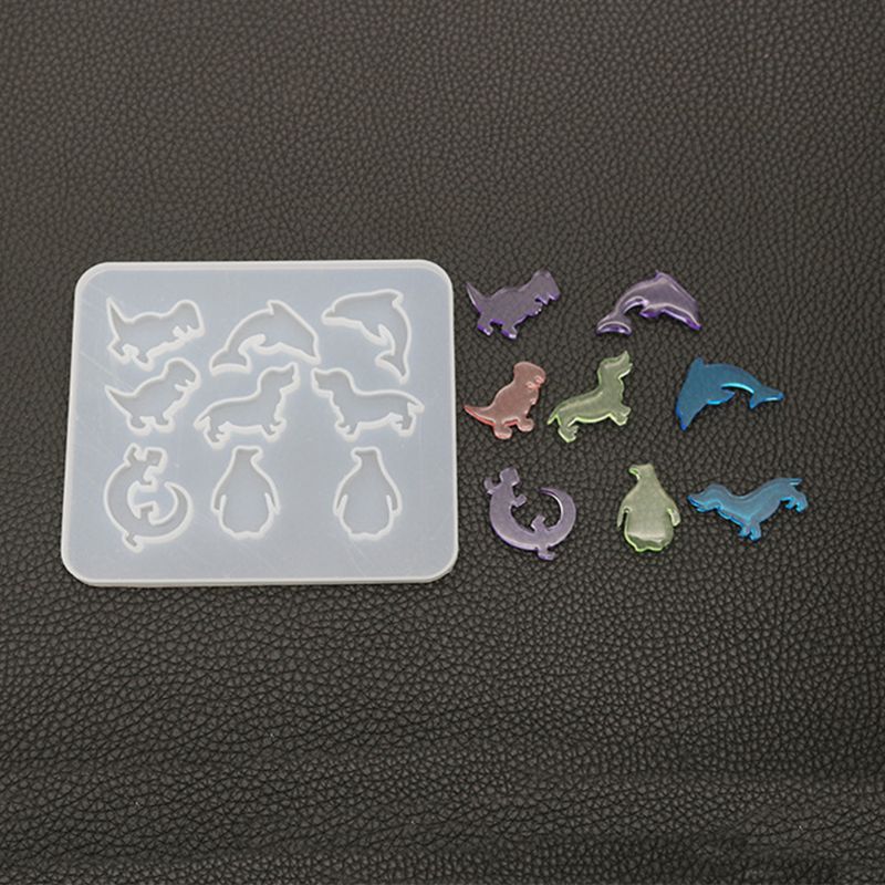 Moldes de resina de silicone, formas decorativas para fazer pingentes, forma de resina epóxi de cristal pequeno, dinossauro, golfinho, flor seca