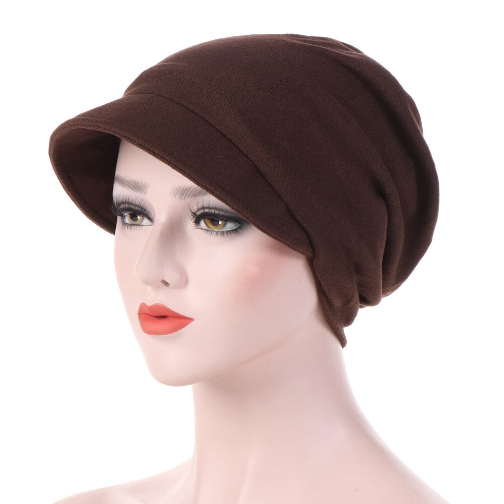 Las mujeres de algodón cálido a prueba de viento gorro de quimioterapia sombrero musulmán cabeza gorro envolvente otoño sombreros gorra de gorros de lana para quimioterapia arcos accesorios para el cabello: Coffee