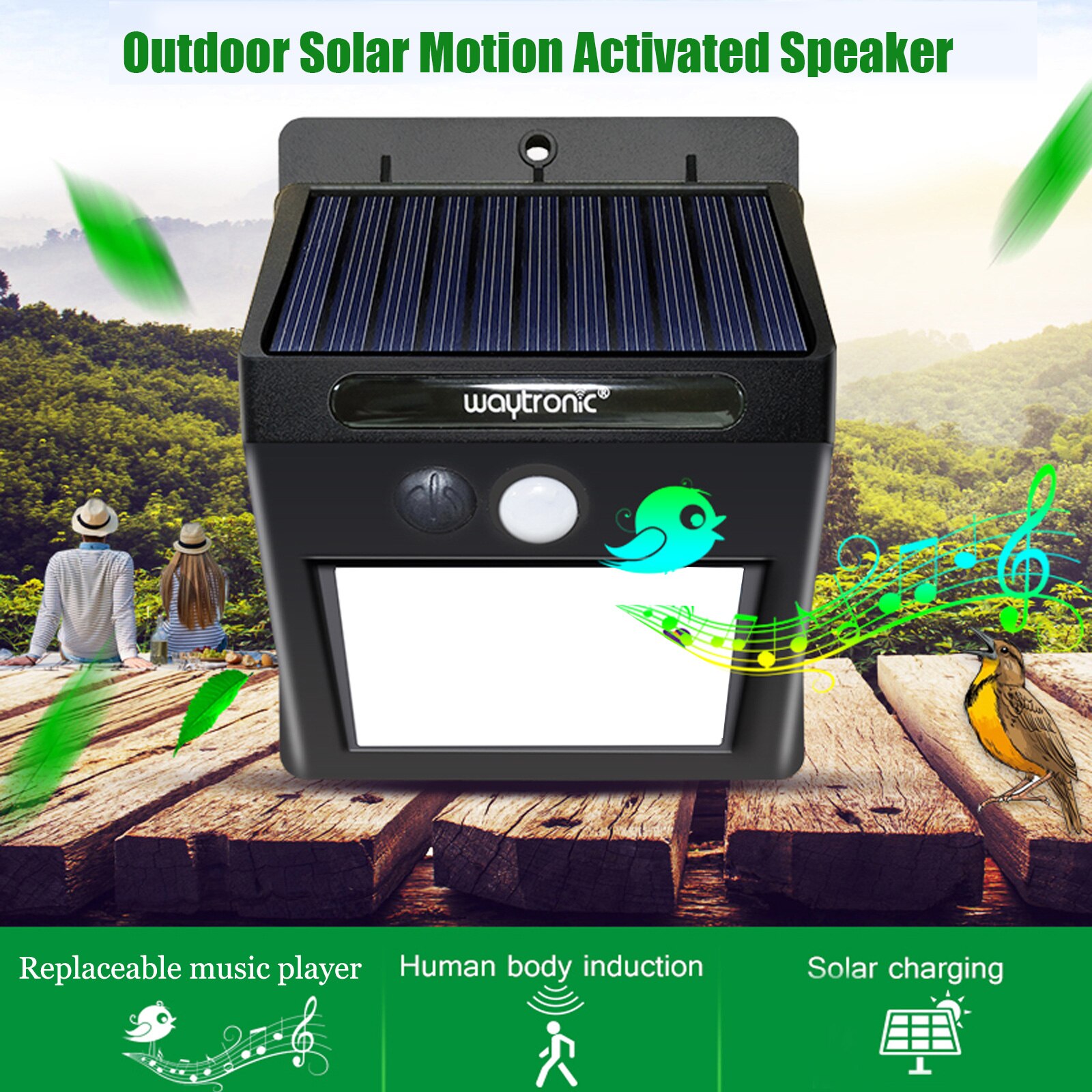Outdoor Weatherproof Motion Sensor Detector Security Alert System Solar Alarm Ligh for Home Villa Baren Farm bird Singing Player