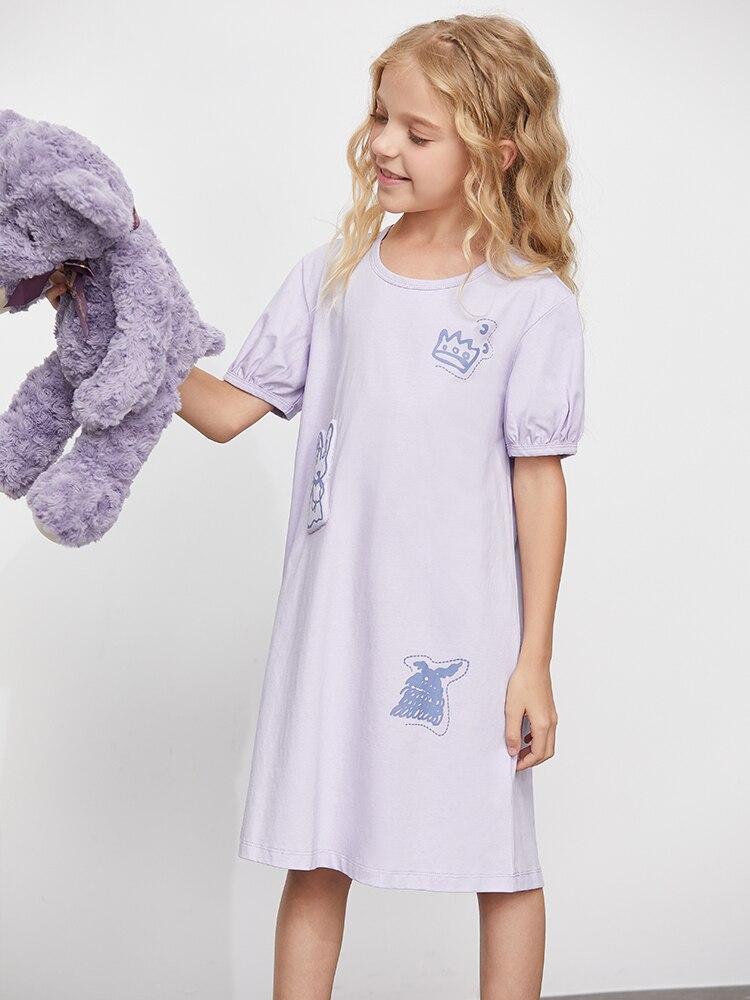 Amii Kids 3-16 Years Dress for Girls 2022 Summer Loose Casual Cotton Children Teenage Kids T-Shirt Dress Clothes 22170004