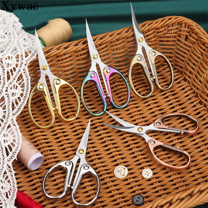 Tijeras en ángulo de bordado de cabeza deformada, corte de hilo de costura, manicura, tijera pequeña Vintage, herramientas de punto de cruz para costura de tela