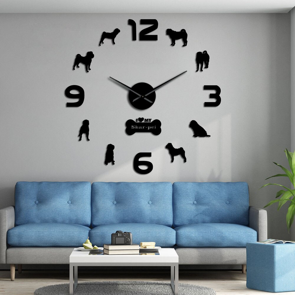 I Love My Shar pei Dog Breed DIY, reloj de pared grande para tienda de mascotas, arte de pared gigante para amantes de los perros, decoración Interior para el hogar, reloj silencioso shar-pei