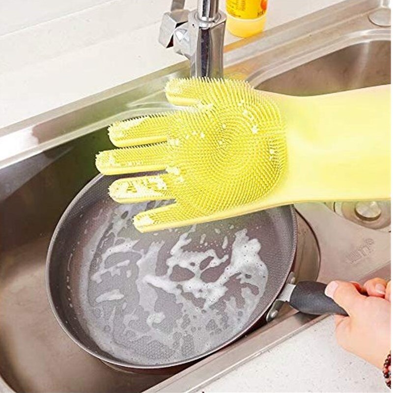 2 stk magiske silikone opvaskhandsker med skrubberensning til opvask vaske rengøringshandsker til køkkenbadeværelsesbil