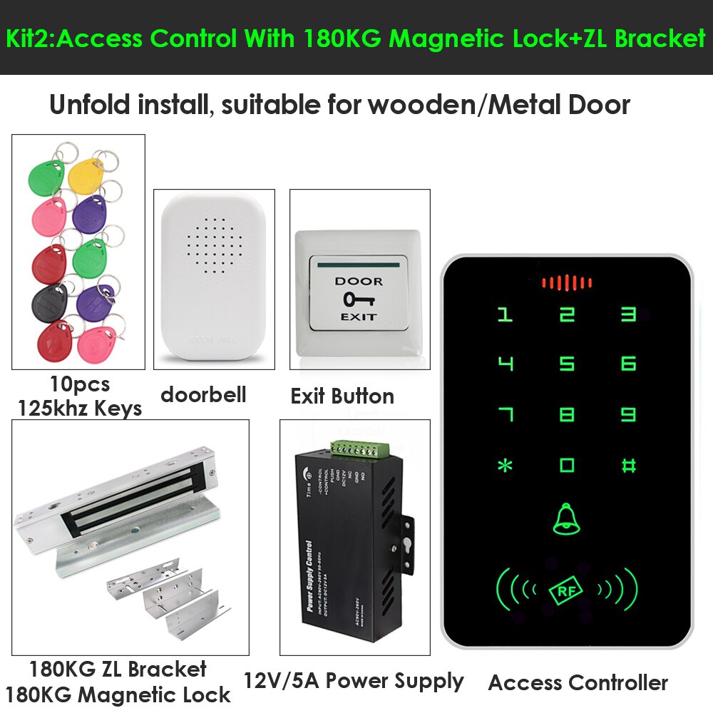 Access Control Kit Backlight Smart Keypad 125K Standalone Access Controller Magnetic lock Power Supply Door Access Control Kits