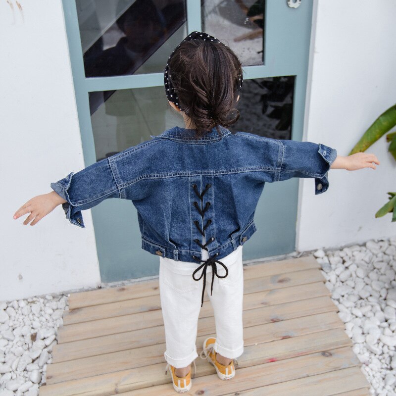 Bambino Della Ragazza Giacca Giacca di Jeans Primavera 2019 Torna Croce Cinghia Della Tuta Sportiva Dei Bambini Cappotti Casual Del Bambino Vestiti Della Ragazza LZ153