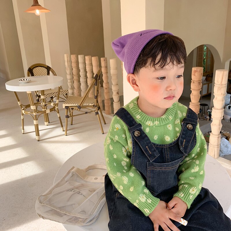 Herfst Winter Kinderen Mode Daisy Drukte Lange Mouw Truien Jongens Meisje Warm 4 Kleuren Gebreide Trui