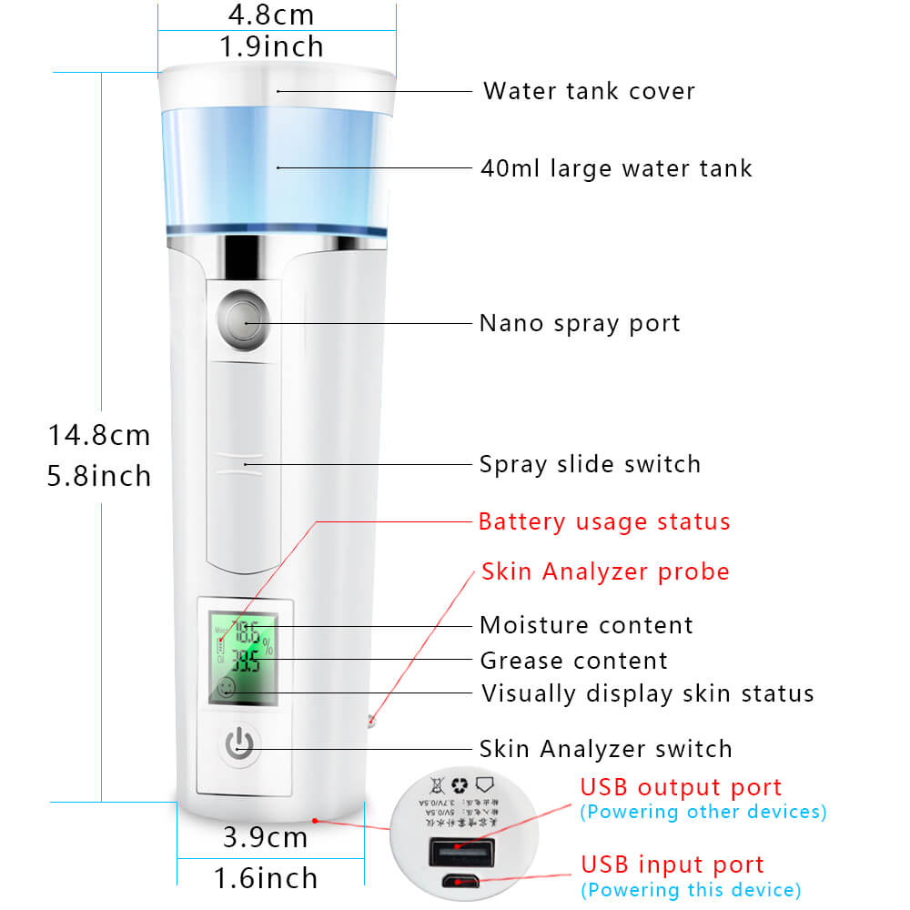 Digitale Haut Analyzer Professionelle Tragbare Tester Trockenen Feuchtigkeit Öl Inhalt analysieren Gesichts Spritzgerät Gesicht Nano Dampfer Gerät