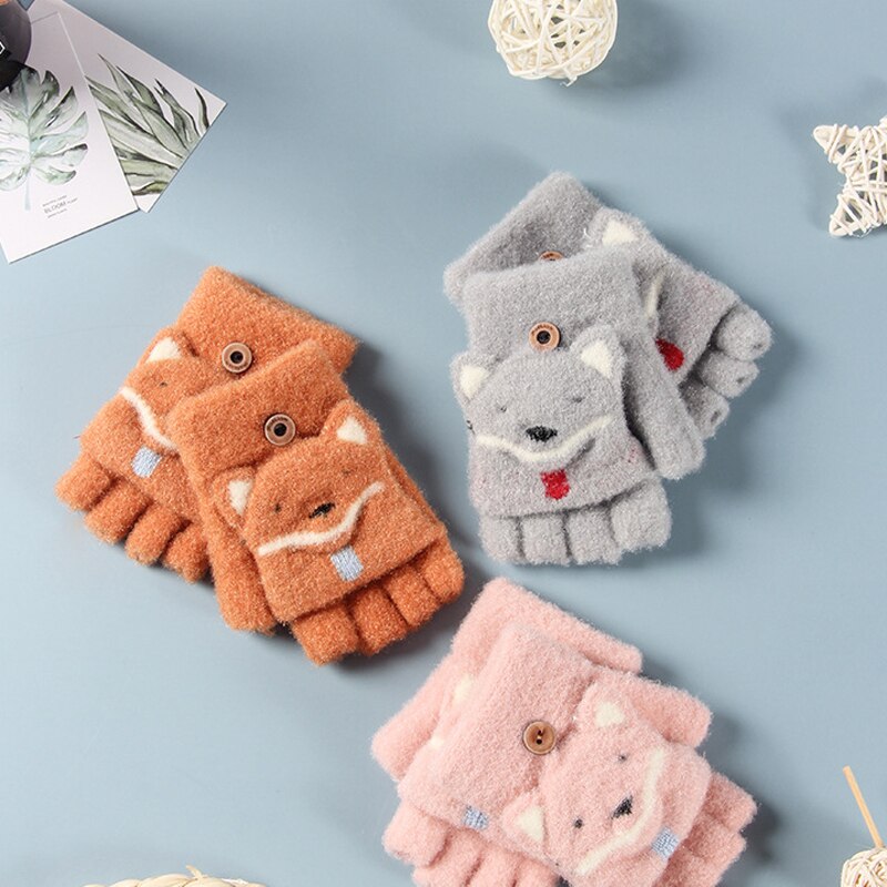 Gants chauds d'hiver pour les enfants âgés de 3-6 6 couleurs gants tricotés par doigt qui fuient épaissi enfants gants chauds de sports de plein air mitaines