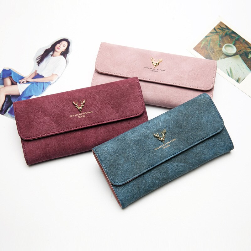 Cartera para mujer, bolso largo de piel con cuernos, monedero para mujer, bolso de mano para teléfono, cartera para mujer, tarjetero, Bolsa Vintage femenina