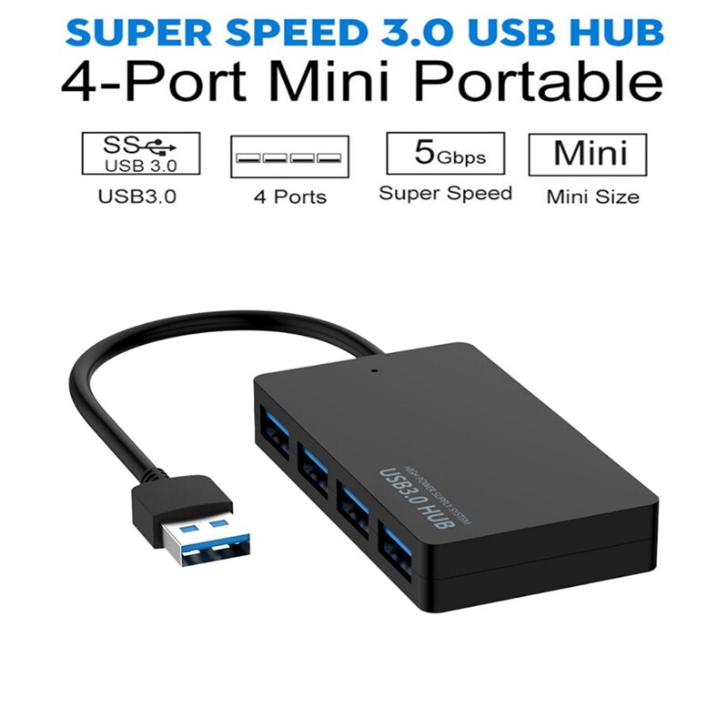 5Gbps High-Speed USB 3.0 Hub 4 Ports USB Splitter Adapter For PC Laptop Power Supply