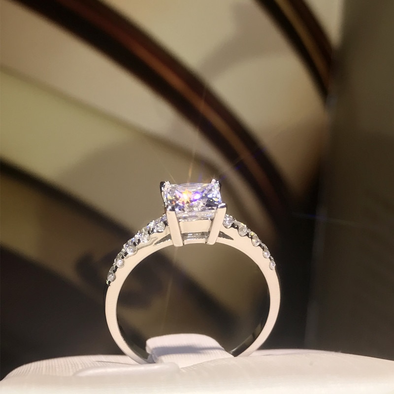 Cc kvinder ringe 925 stempel cubic zirconia firkantet sten bryllup forlovelse brude bijoux simple dame smykker  cc631