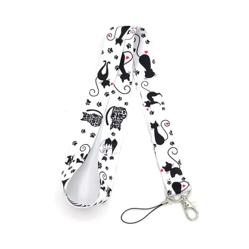 Zwarte Kat Cartoon Lanyard Voor Sleutels Keycord Usb Id Badge Houder Hals Bandjes Hang Touw Singels Lint Sleutelhanger Lanyards: Long