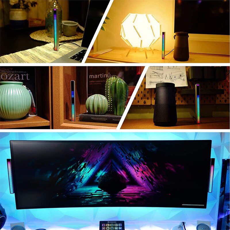 Visualisation du rythme de battement de musique, commande vocale, capteur de son, lumière, pour ordinateur de bureau, voiture, barre lumineuse RGB, affichage LED
