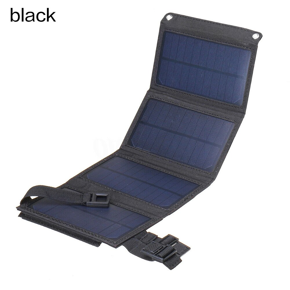 Sammenleggbar 20w usb solcellepanel bærbar sammenleggbar vanntett solcelle lader mobil strøm batterilader utendørsutstyr: Svart