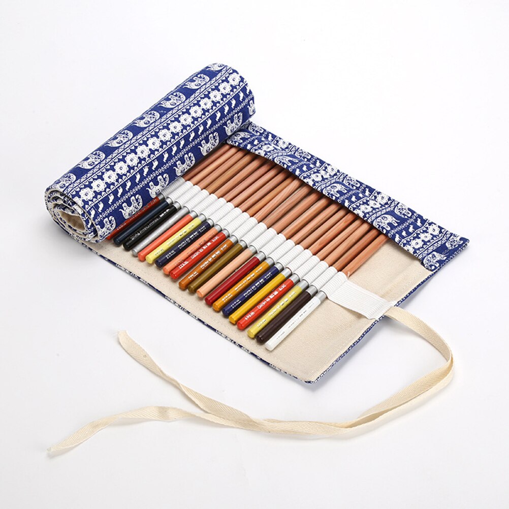 72 Gaten Etui School Canvasroll Pouch Olifant Print Comestic Borstel Pen Opslag Pecncil Doos Etui