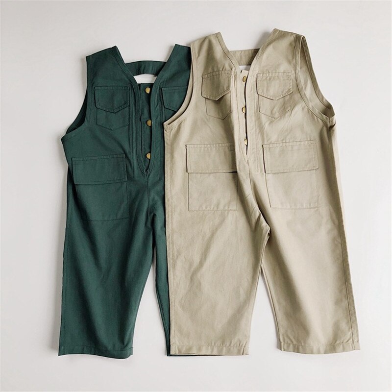 Peuter Kids Meisjes Jongens Overalls Koreaanse Mode Mouwloze Single Breasted Rompertjes Jumpsuit Kinderen Clothings HD05