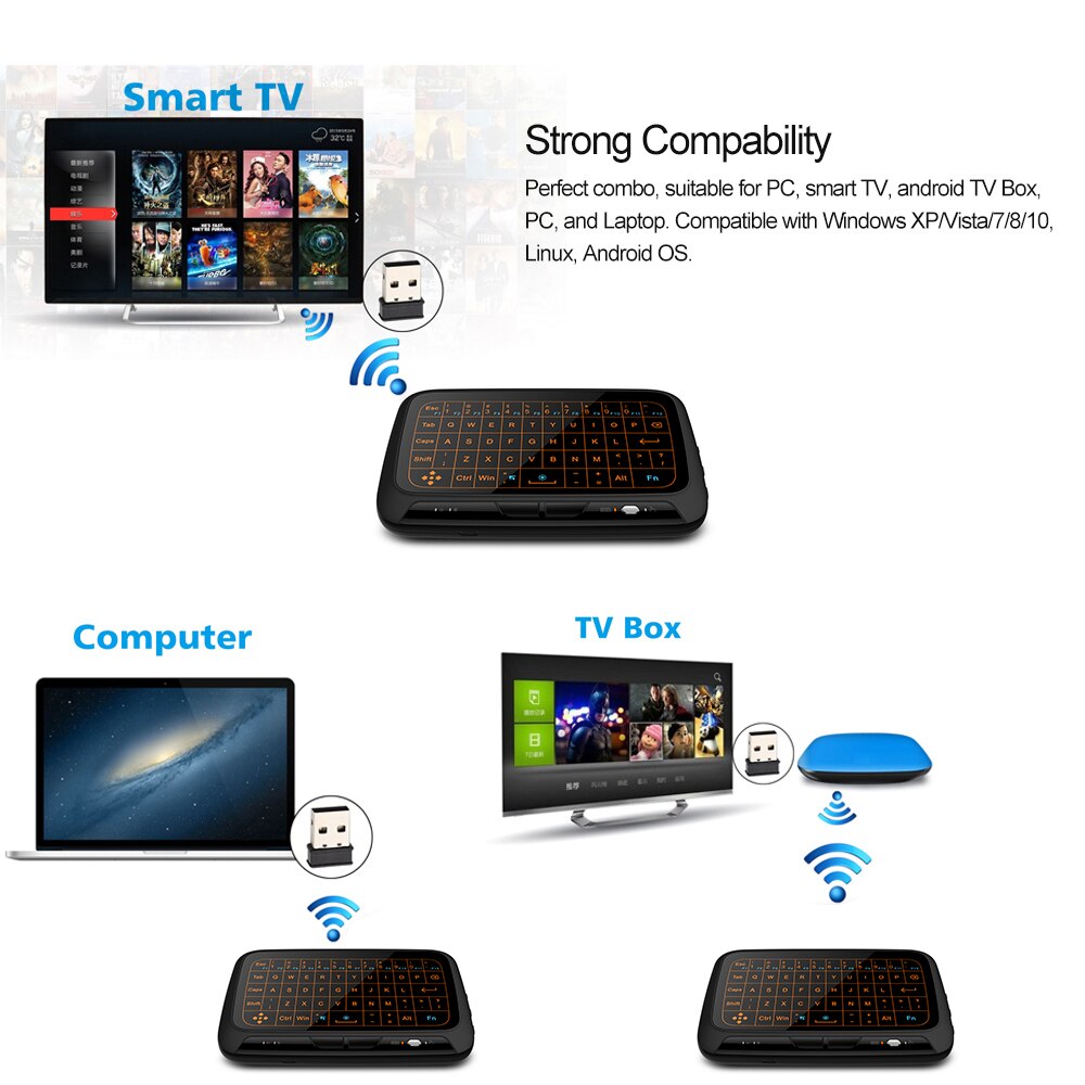 Heynow verlicht toetsenbord  h18 plus afstandsbediening air mouse en toetsenbord 2.4 ghz draadloos volledig touchpad voor android tv box pc