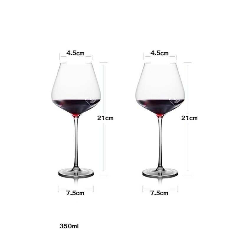 2pcs Collection Level Handmade Red Wine Glass Ultra-Thin Crystal Burgundy Bordeaux Goblet Art Big Belly Tasting Cup Wedding: 350ml