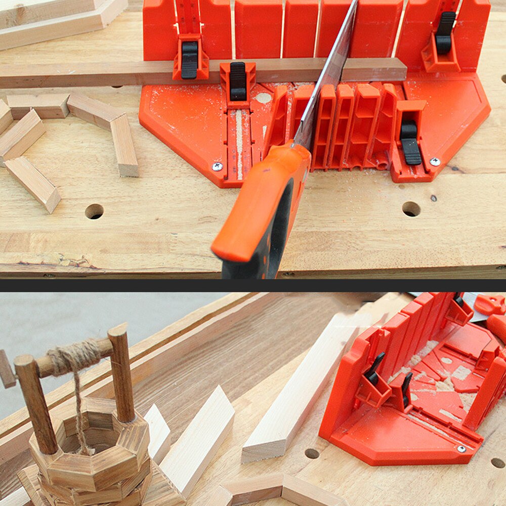 Woodworking Clamping Mitre Box Diagonal Saw Cabinet 45 90 Degree Saw Box Angle Saw Oblique Cutting Groove Sawing Guide Slot