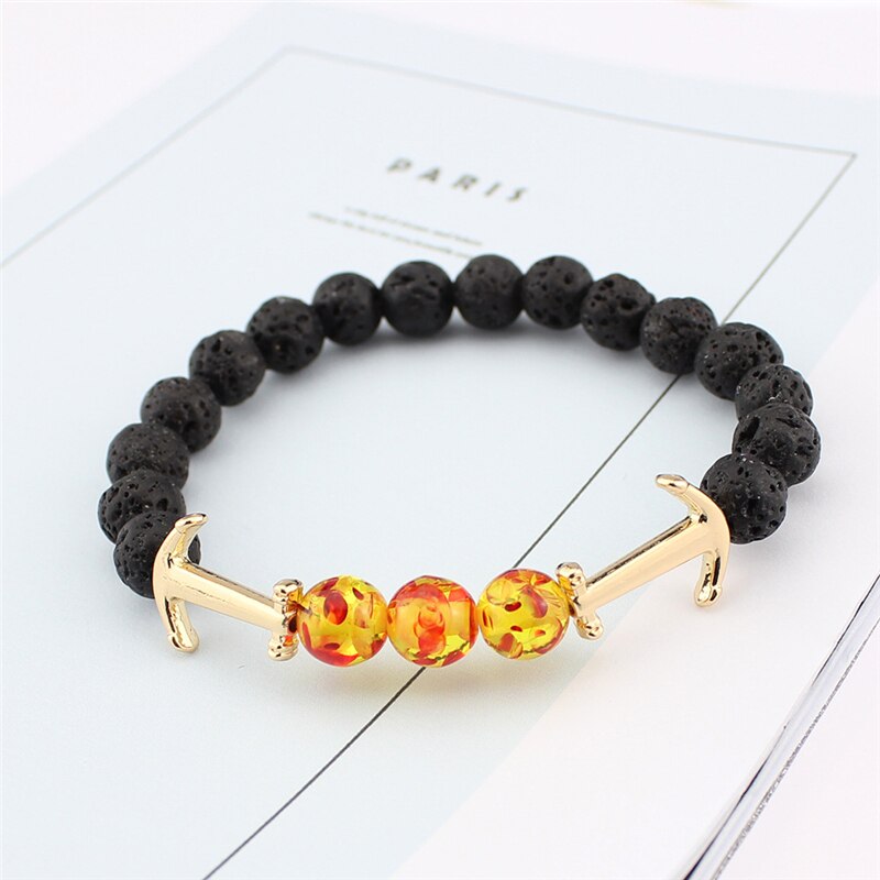Men's Lava Bead Adjustable Bracelet With Anchor Charm for him