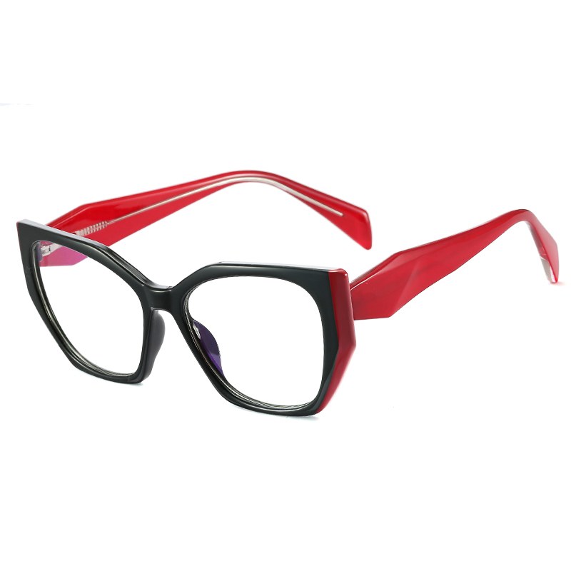 Luxury Eyeglass Frames For Women Cat Eye Brand Computer Glasses Frame TR90 Optical Anti Blue Light Eyeglasses: Black Red