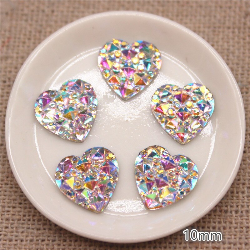 10mm-30mm corazón de resina cristal ostentoso AB diamantes de imitación cabujón plano piedra DIY decoración del hogar manualidades accesorios para álbum de recortes