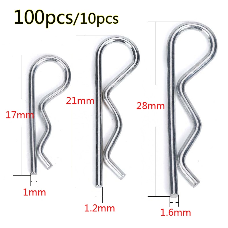 Pinces à cheveux en acier de Type R pour tracteur de voiture, 100 pièces, M1 M1.2 M1.6 1:8 1:10