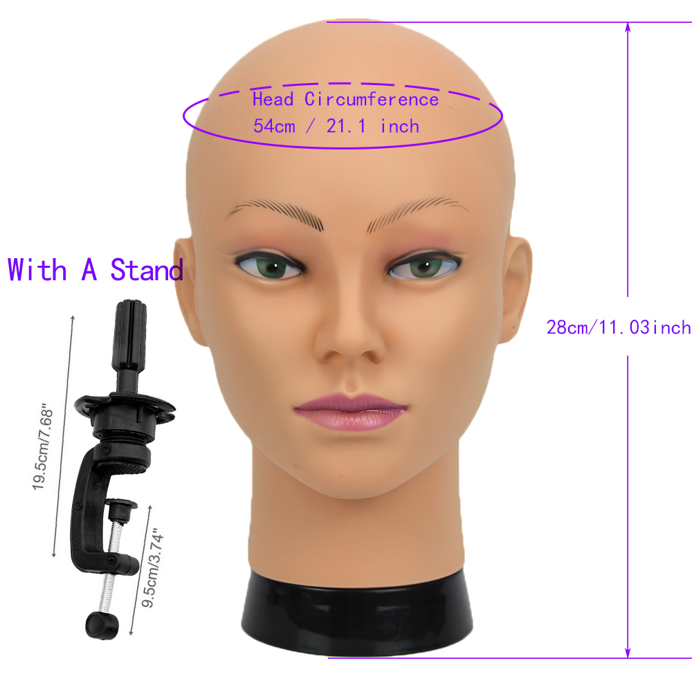 Cabeza de maniquí calvo con hombro, cabeza de maniquí femenino para peluca, sombrero, exhibición de cosmetología, cabeza de maniquí para práctica de maquillaje: Head F with stand