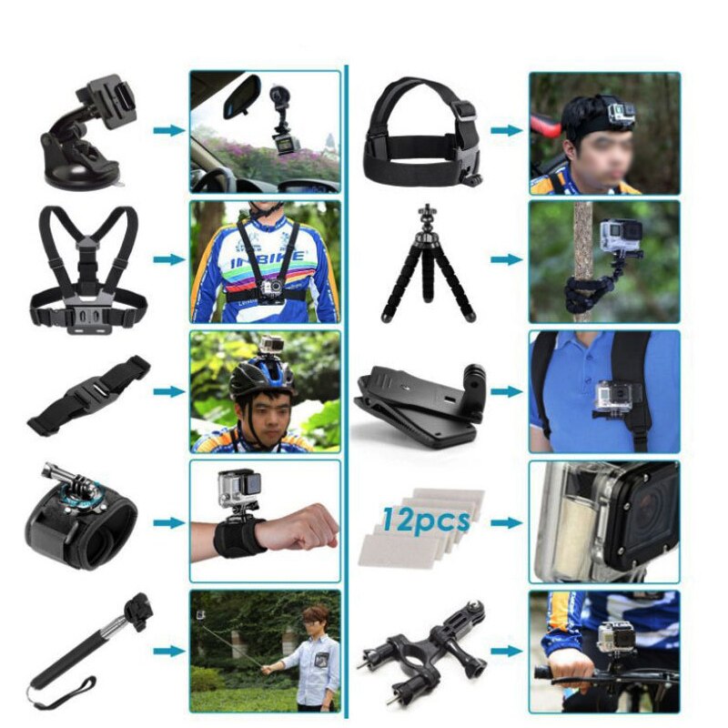 50 in 1 osmo kamera sæt clip base selfie stick bærbar taske til dji osmo action osmo pocket kamera tilbehør