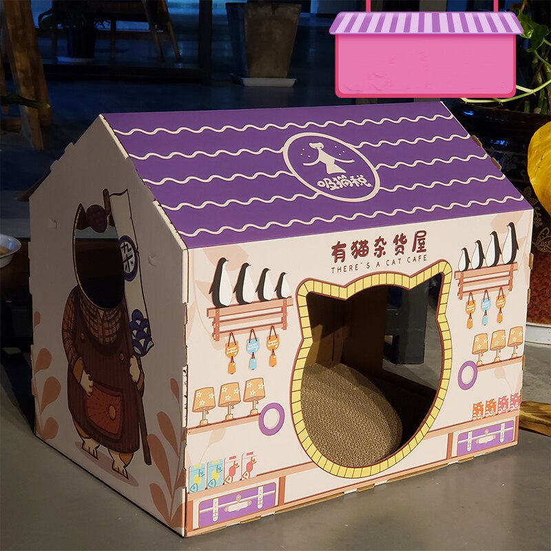 Rascador de cartón para gatos, casa de juguete para gatos, poste para gatos, rascador