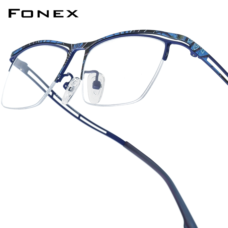 FONEX Titanium Brilmontuur Mannen 2025, Nieuw Merkontwerp Semi-Randloze Vierkante Brillen Halve Rand Japanse Ultralight Brillen 85890: Blauw