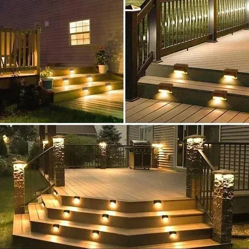 Warmweiße LED-Solar-Stufenlampe, Weg, Treppe, Gartenleuchten im Freien, wasserdichte Balkonleuchte, Dekoration für Terrasse, Treppen, Zaunleuchte