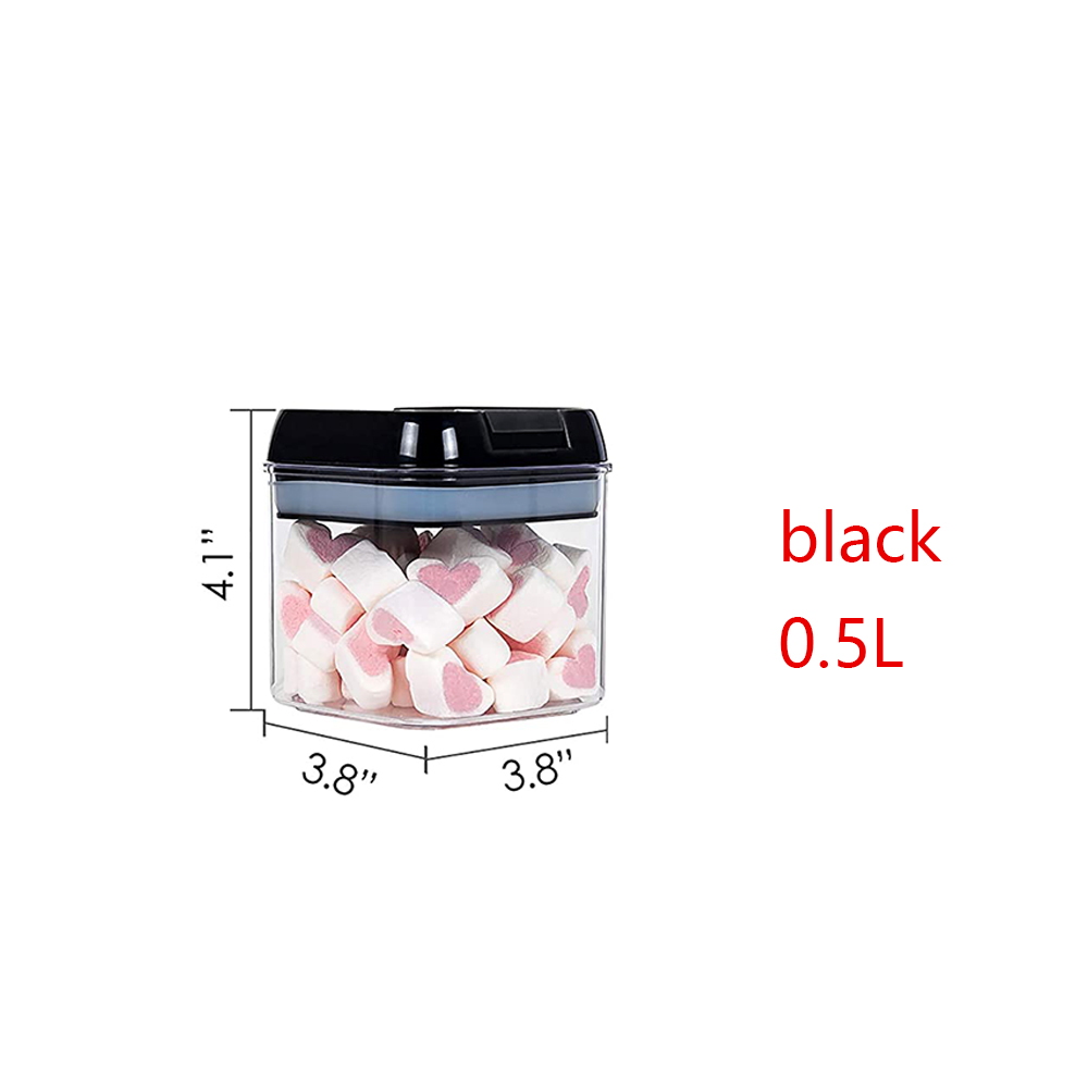 Airtight Plastic Storage Container,Cans for Bulk Cereals,Refrigerator Food Container Kitchen Multigrain Sealed Storage Jar: black 0.5L