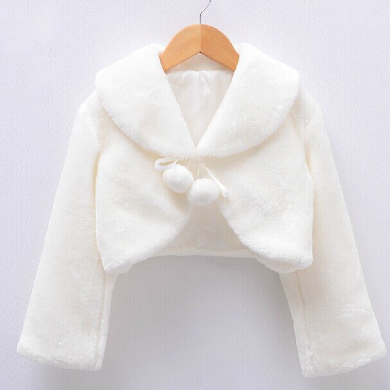 Kids Meisje Ivoor Lange Mouwen Warm Wedding Mantel Fur Trim Junior Cape Voor Jurk Bloem Meisje Bolero