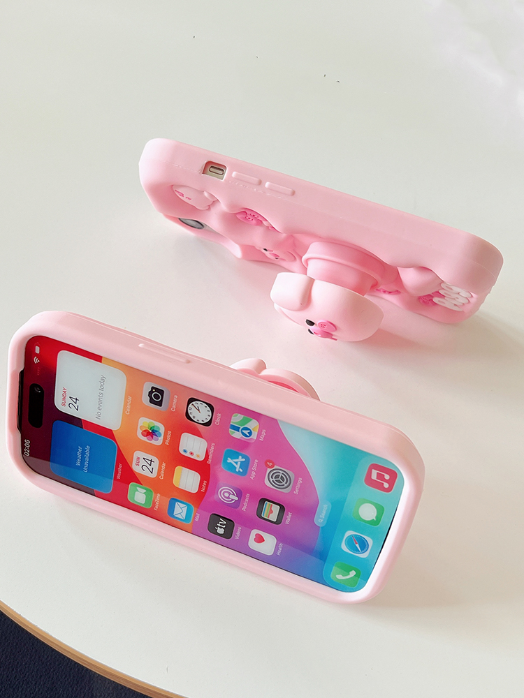 Leuke Grappige Varken Piggy Telescopische Beugel Case Voor iPhone 15 Pro Max 14 13 11 12 3D Roze Siliconen standhouder Achterkant