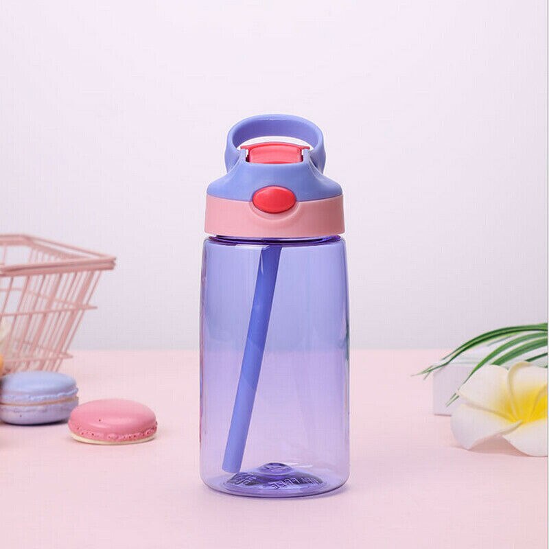 Klassisk vandflaske med sugerør 400ml lækagesikre søde sportsflasker pvc termokander til børn: Lilla