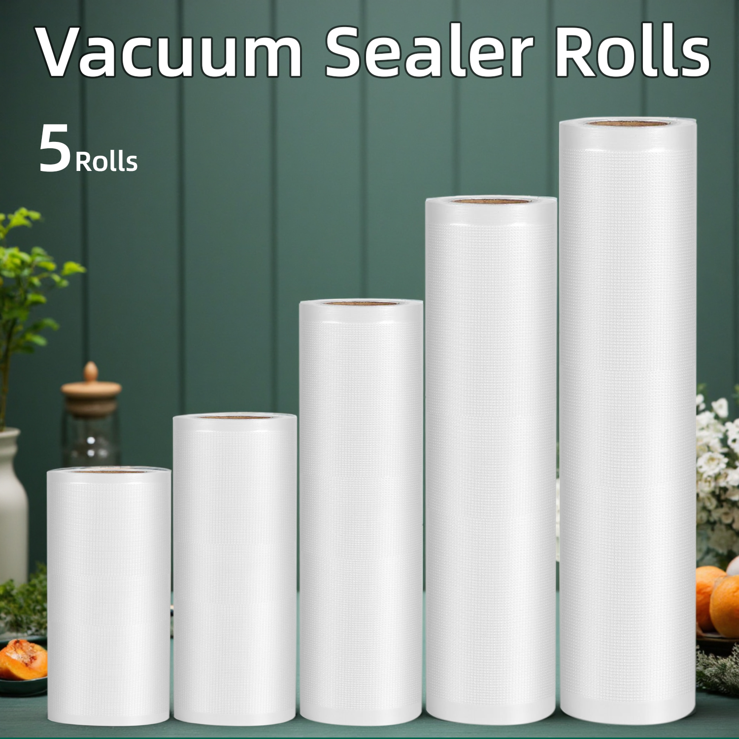 5-Pack Vacuum Sealer Bags: Anti-Puncture Tech, Thick PE+PA, Textured. Fits All Machines, BPA-Free. Keeps Meat, Veggies Fresh Lon