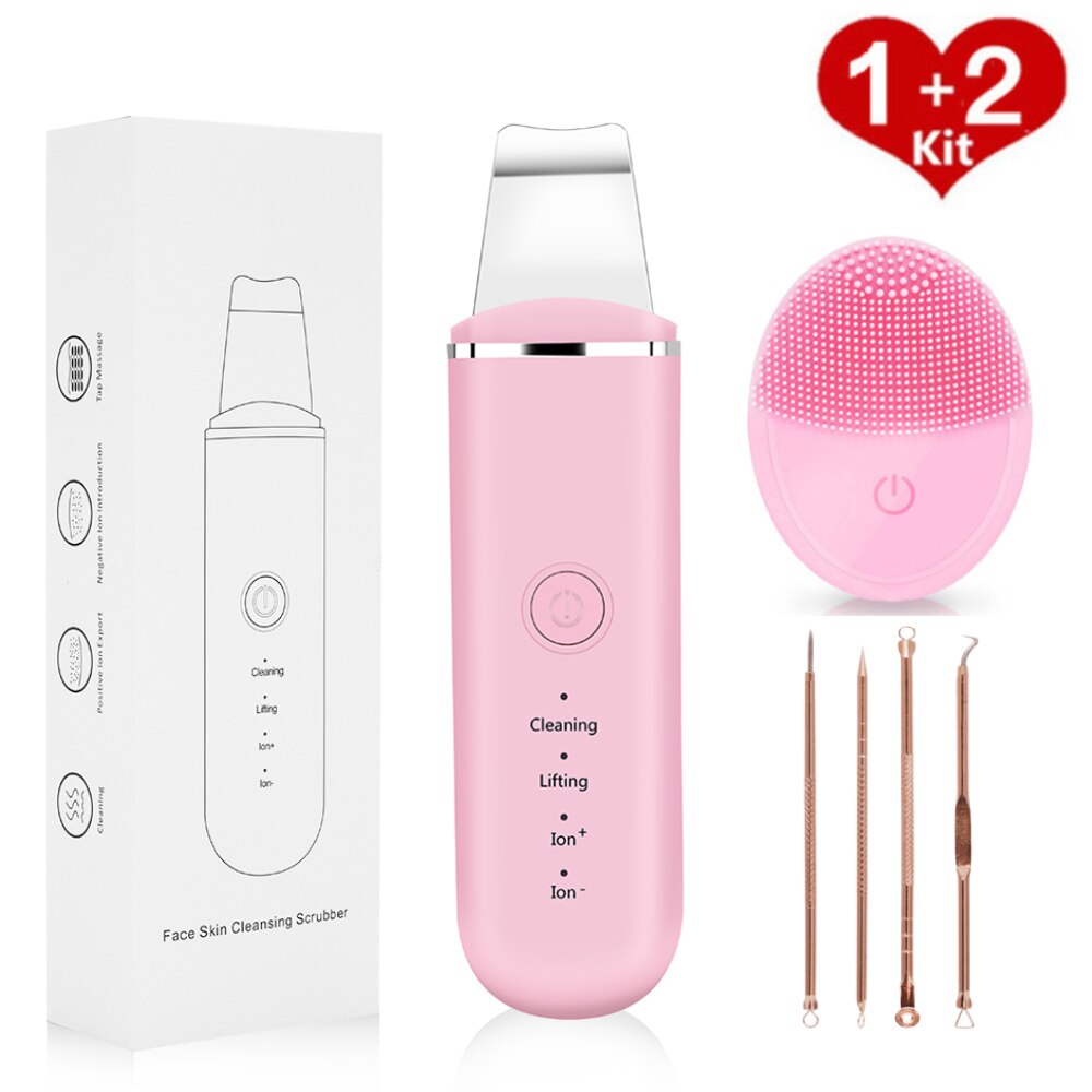 Ultrasonic Skin Scrubber Vibrating Face Blackhead Remover Facial Scrubber Peeling Facial Lifting Tool Facial Cleaner Brush: pink set