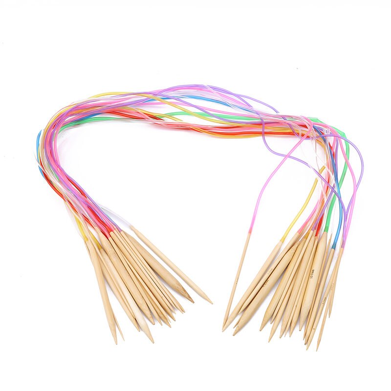 Juego de agujas de tejer circulares DIY de 18 unidades, conjunto de ganchos de ganchillo de agujas de coser circulares de bambú de 40-120cm: 100cm  Colorful