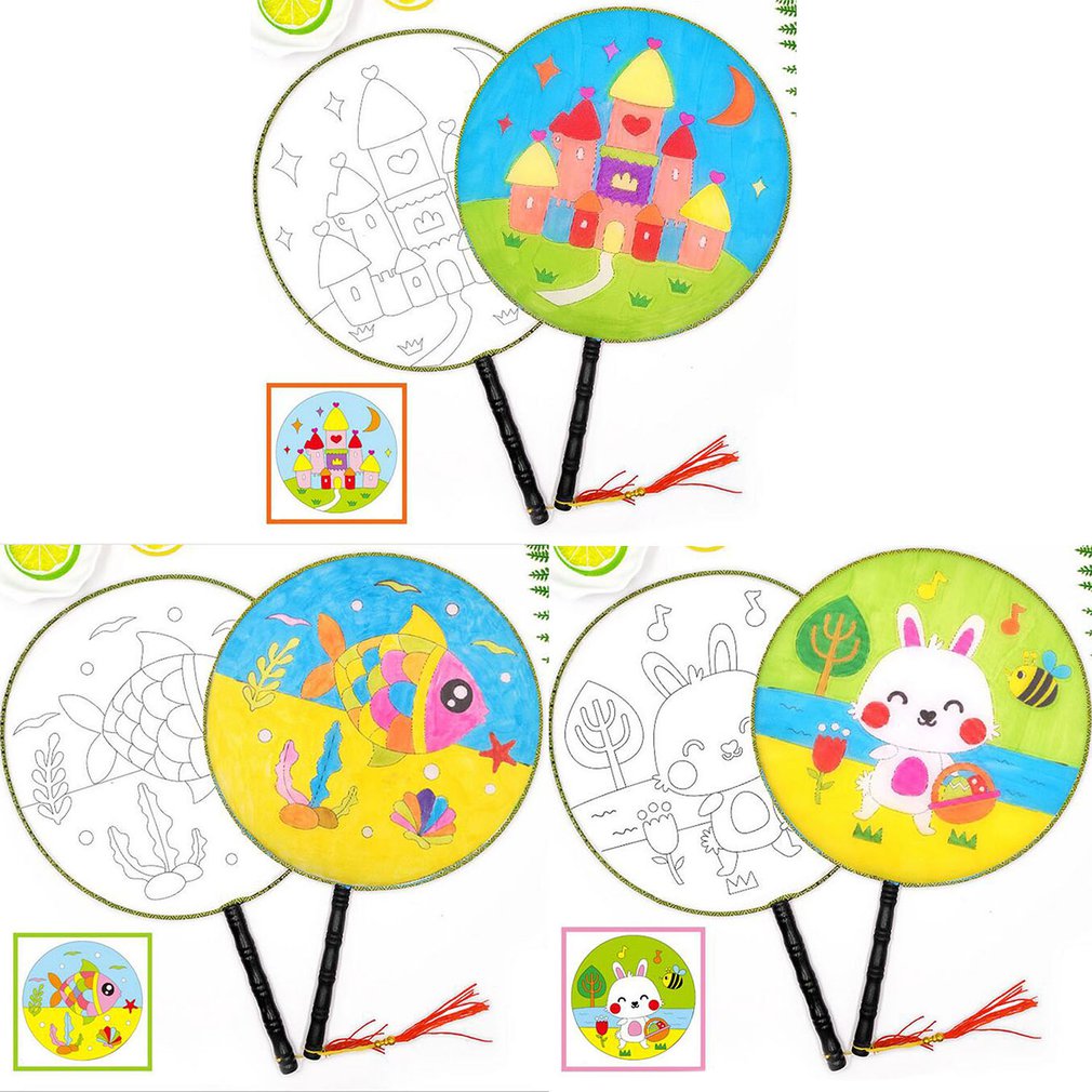 Round Fan Children Diy Hand-painted Blank Fan Painting White Palace Cool Fan Kindergarten Art Materials