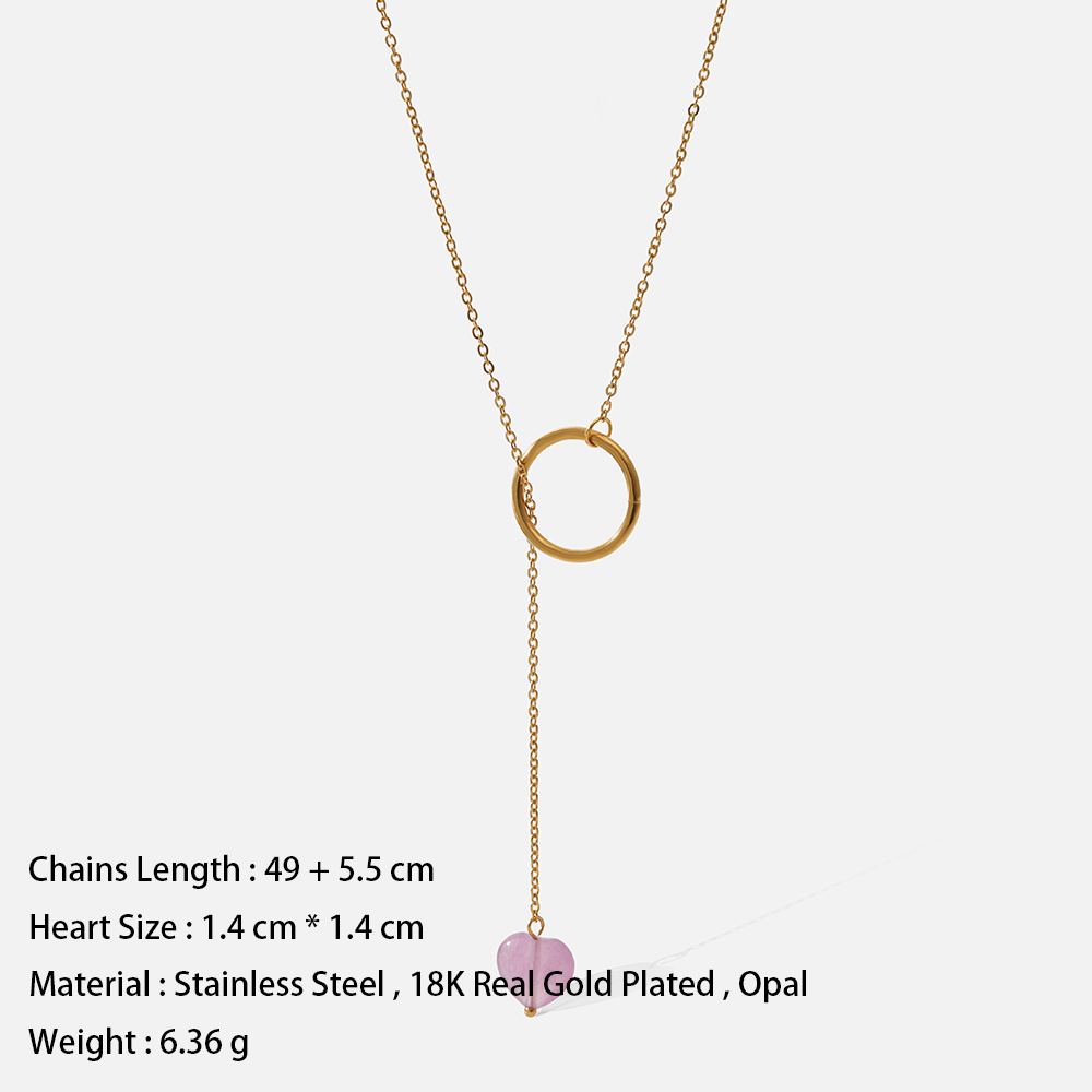 Stainless steel waterproof fade color opal stone 18k real gold plated niche high sense ladies pendant necklace