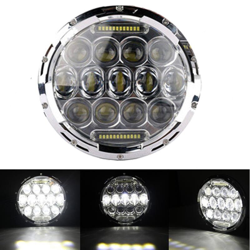 7 inch LED Headlight Moto H4 Projector DRL Halo Headlamp with 7 inch black Housing bucket Motorcycle Accessories: Chrome Headlight