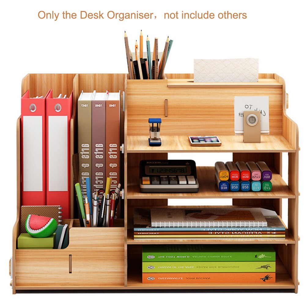 Large Multi-Function DIY Desktop Storage Box Wooden Office Multi-layer File Rack Supplies File Book Organizer Bookshelf